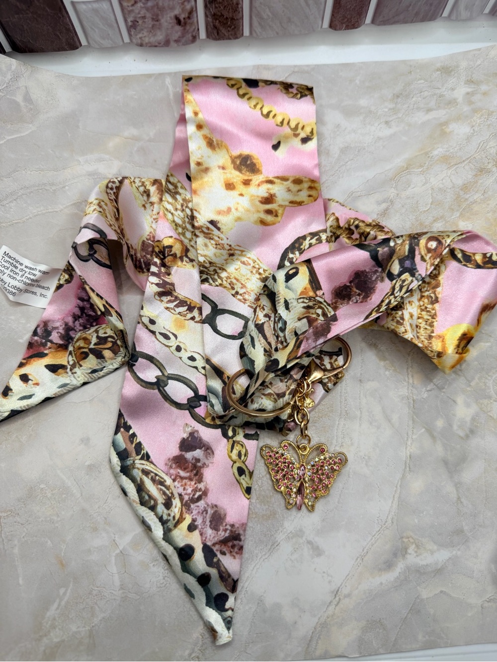 Pink Butterfly Charm Scarf keychain - Women's Accessory